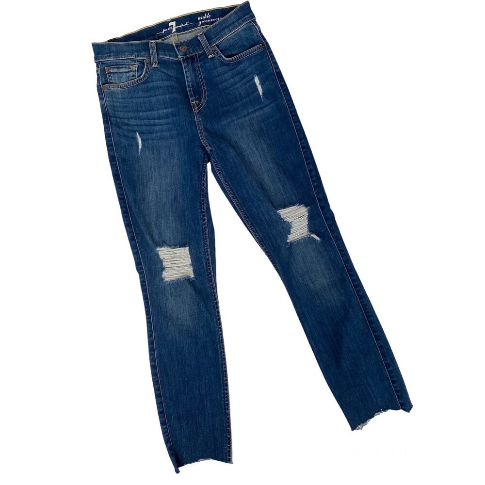 7 For All Mankind Gwenevere Jeans Blue Medium Wash Distressed Skinny Womens 26 - Picture 11 of 11